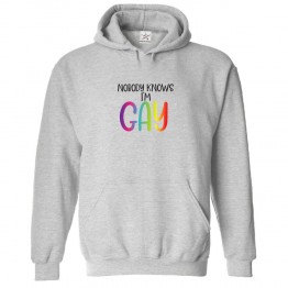 Nobody Knows I'm Gay LGBTQ Funny Classic Unisex Kids and Adults Pullover Hoodie